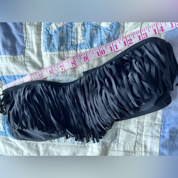 G21 Womens Black Fringe Bandeau Tube Bikini Top Medium - Picture 4 of 7